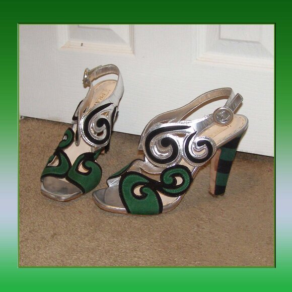 RARE size 40 PRADA Silver and Green shoes - Picture 1 of 13